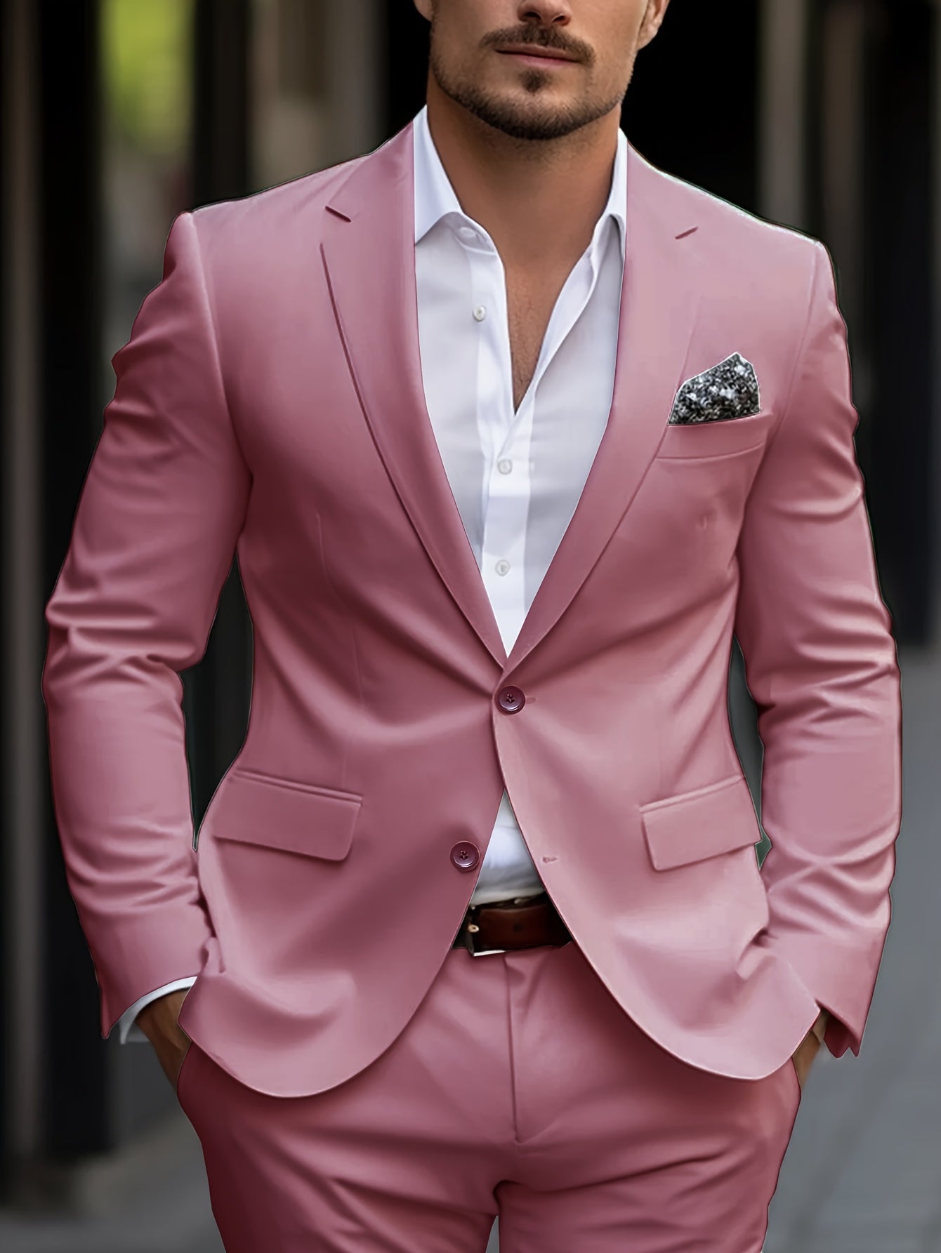 Men'S Solid Color Polyester Work Suit - Classic Lapel Collar, Non-Stretch Fabric, Long Suit Sleeves, Four-Season Versatility, Button-Front Jacket with Pants - Regular Fit Woven Suit Set (80% Polyester, 20% Viscose)
