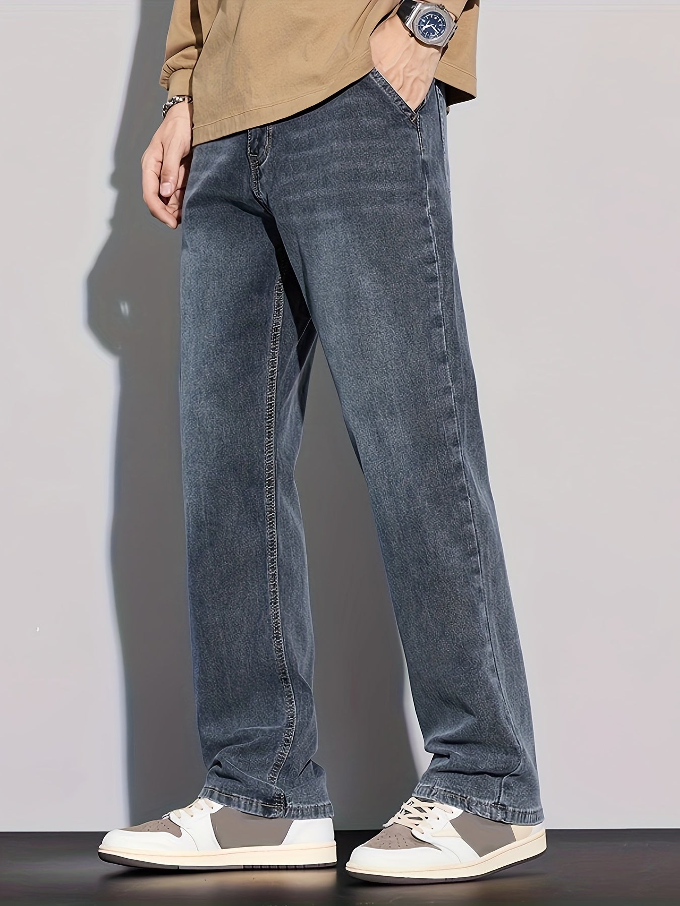 Denim Men's Jeans - Casual, Stretchable, Solid Pattern, Regular Length, Suitable for All Seasons, Water Washed, Regular Fit, Conventional Style, Made for Men