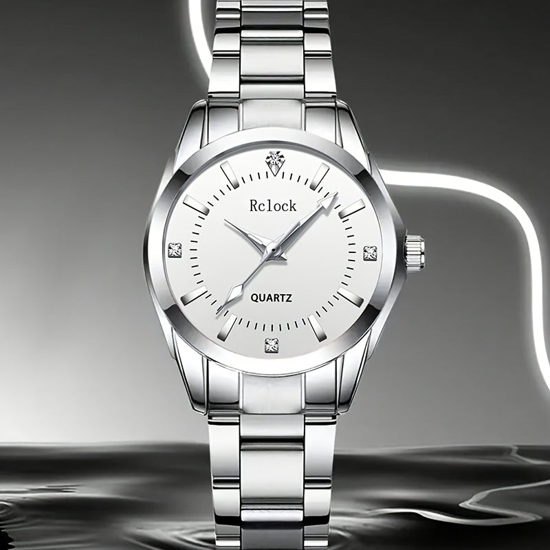 1pc Fashionable Women's Quartz Watch, Round Analog Display, Shock-Resistant Alloy Case & Band, Non, Button Battery - Elegant Timepiece