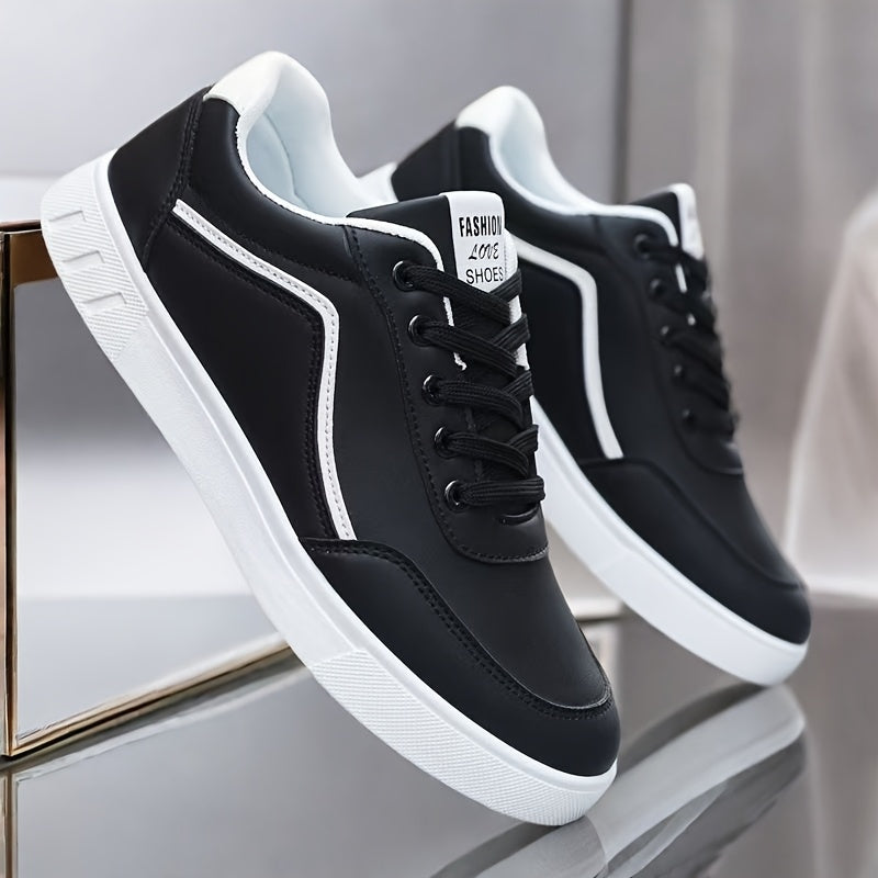 Men'S Fashion Skateboarding Shoes, Durable Anti-Slip Lace-Up Outdoor Sports Sneakers, Street Style Low Top Casual Footwear, PU Upper, Fabric Lining, PVC Sole, Cloth Insole, Round Toe, for Hiking, Daily Wear, Parties, Weddings