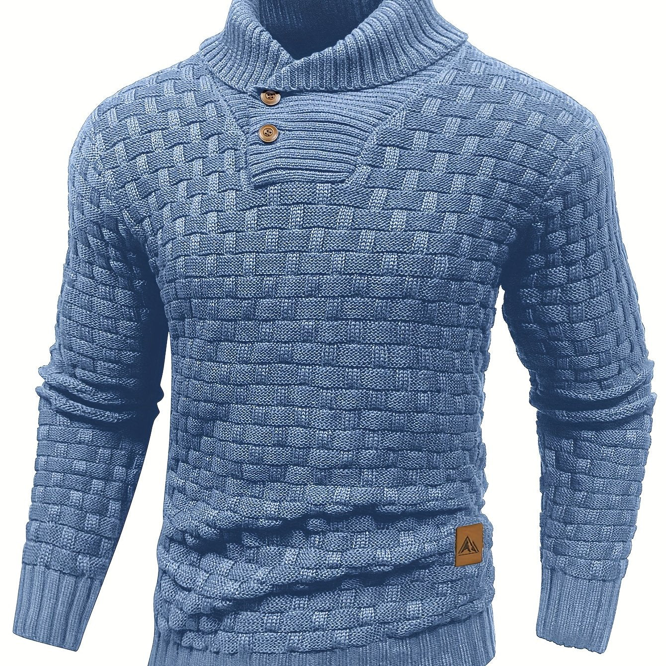 Men's Casual Waffle Pattern High Stretch Sweater, Chic Mature Pullover Sweater For Fall Winter