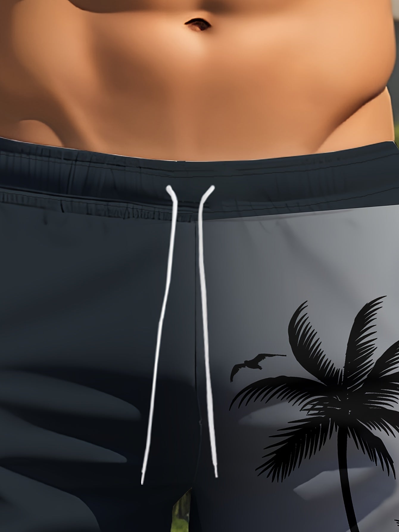 Men'S Summer Beach Shorts - Casual Printed Pants with Elasticity, Polyester Knit Fabric, Regular Fit
