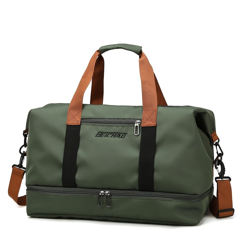 Large Capacity Travel Bag, Casual Outdoor Hiking Tote Bag, Nylon, Mixed Color, Random Printing, No Edge Paint, with Separation of Wet and Dry, for Women, Fitness, Yoga, Weekend Overnight
