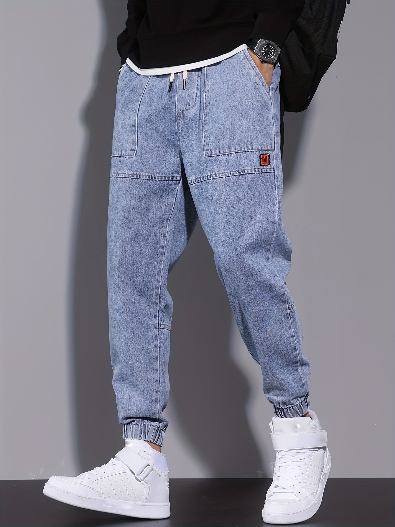 Men's Street Style Harem Jeans - Casual Loose Fit with Elastic Drawstring Waist, Versatile & Stylish for All Seasons
