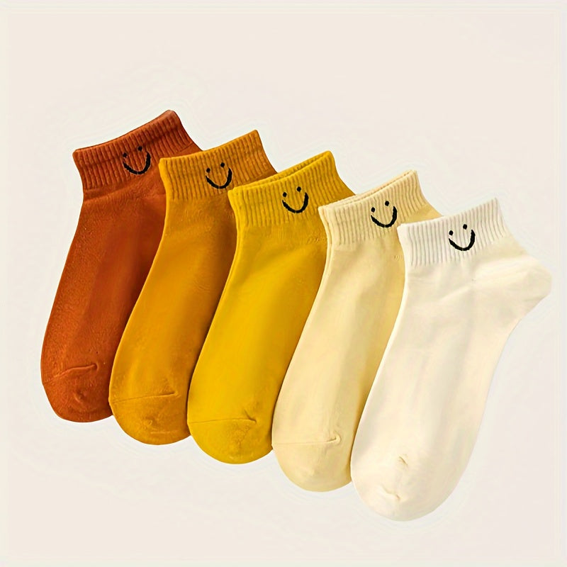 5/6/9/10/20/30 Pairs Spring and Summer Cartoon Face Print Socks, Cute Japanese Style Casual Mid-Calf Socks, Women's Socks