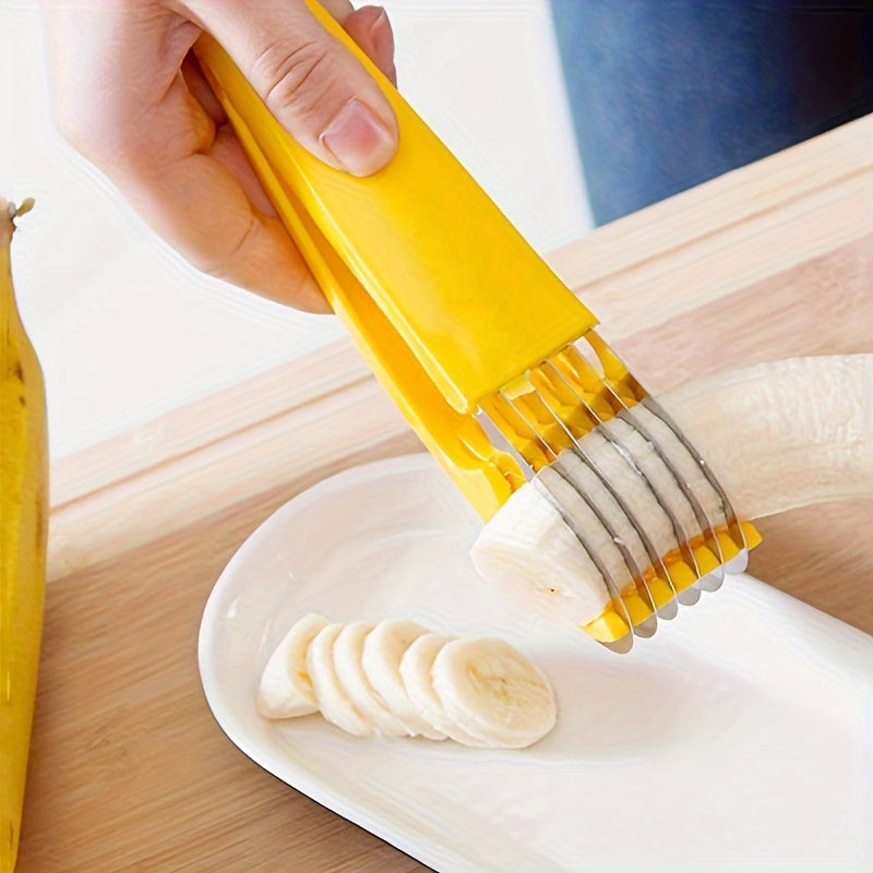 Premium Banana & Cucumber Slicer Pro - Sharp Stainless Steel Blade, Manual Handheld Slicer with Ergonomic Yellow Plastic Handle - Dishwasher Safe, Rust-Resistant & BPA-Free for Healthy Snacks, Meal Prep, Home & Professional K