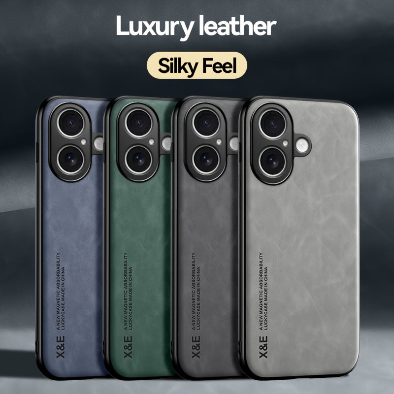 Premium Faux Leather Phone Case - with Built-in Magnetic Iron Sheet, Vehicle magnet, Sheepskin Texture, Ultra-Thin Design for iPhone 16, for iPhone 16 Plus, for iPhone 16 Pro, for iPhone 16 Pro Max