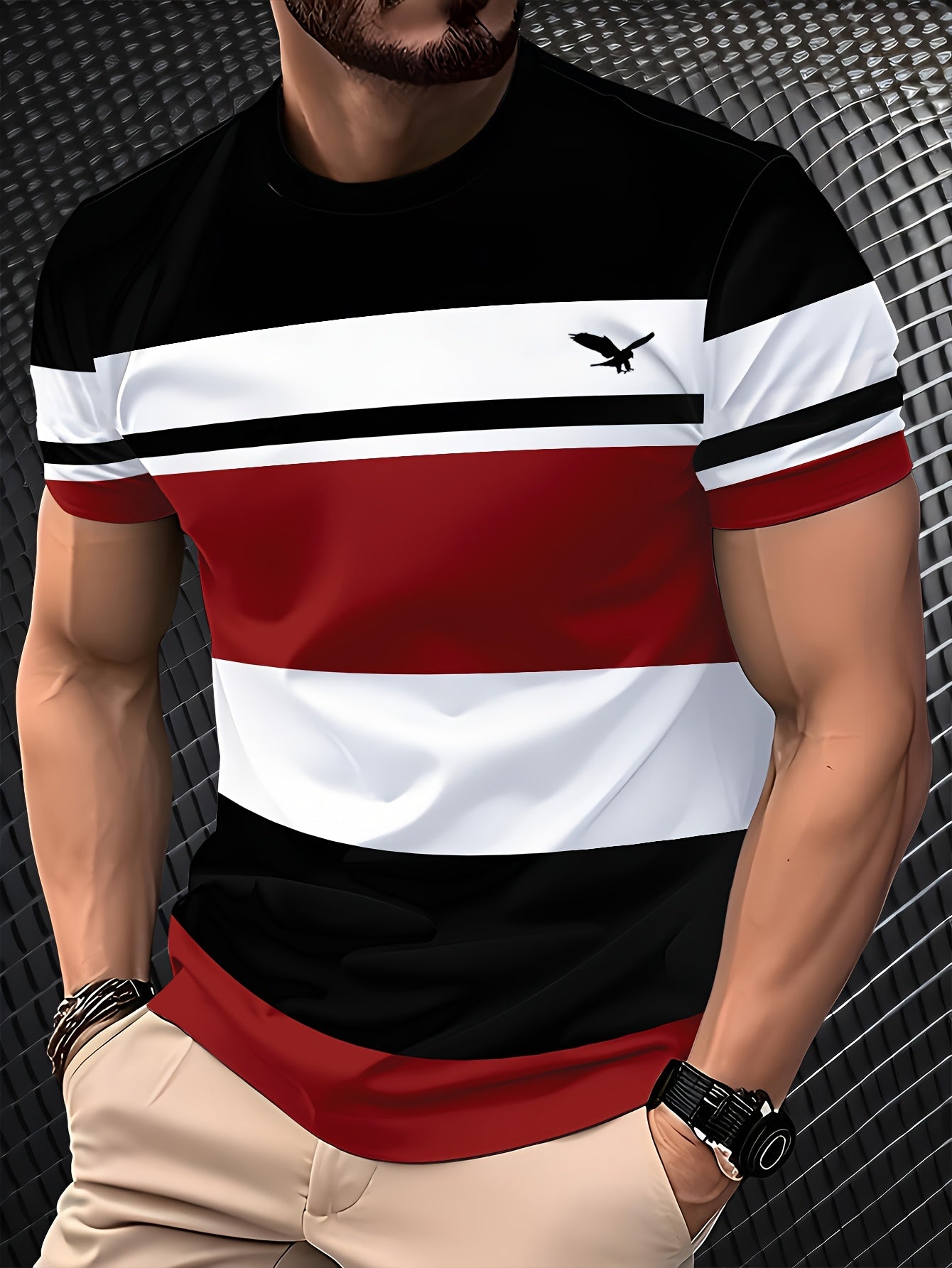 Men'S 3D Digital Print Short Sleeve T-Shirt - Breathable Round Neck, Non-See-Through, Lightweight Comfortable, Casual Style with Eagle Logo, Perfect for All Seasons, Versatile Clothing Stylish Graphic Tee Comfortable Fi