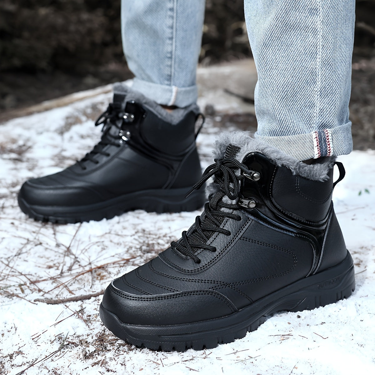 Men's Winter Snow Boots - with Plush Lining and Removable Insole - Slip-Resistant Tread, Suitable for Ice, Snow, Mud, Grass - Men's Casual and Formal Winter Shoes, Lace-Up Ankle Support - All-Terrain Grip - Men's Winter Boots