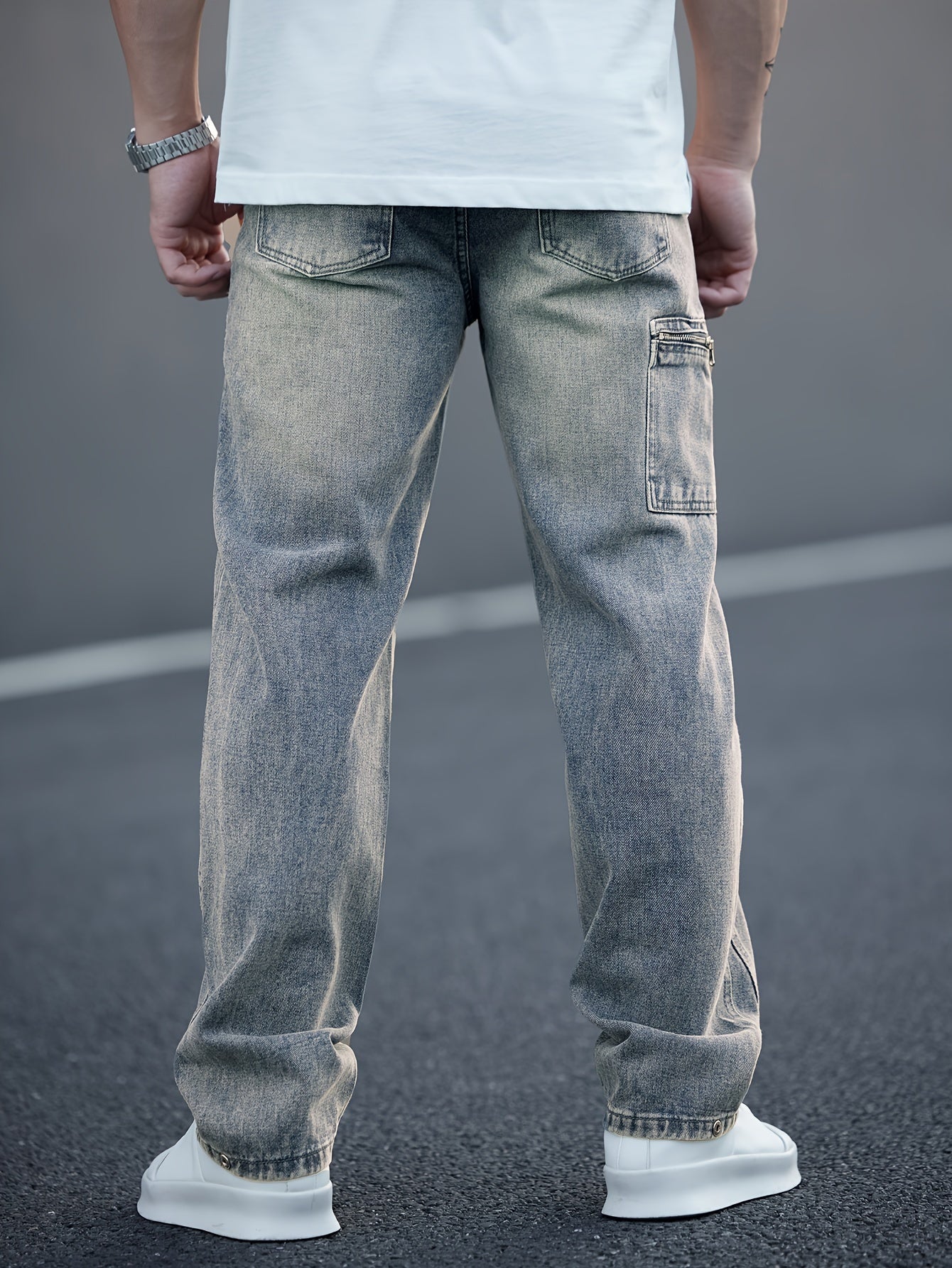 Men's Fashionable Washed Denim Wide-Leg Pants, Comfortable High-End Casual Trousers for All Seasons, Autumn-Winter, Versatile