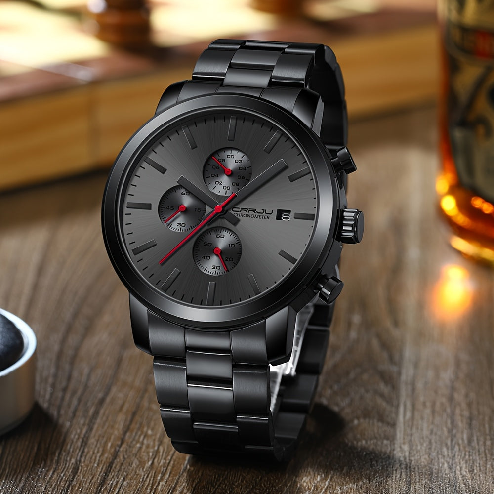 CRRJU Luxury Men's Stainless Steel Quartz Watch - Business Style, Chronograph,, Analog Display, High-end, Quartz, Suitable for Women