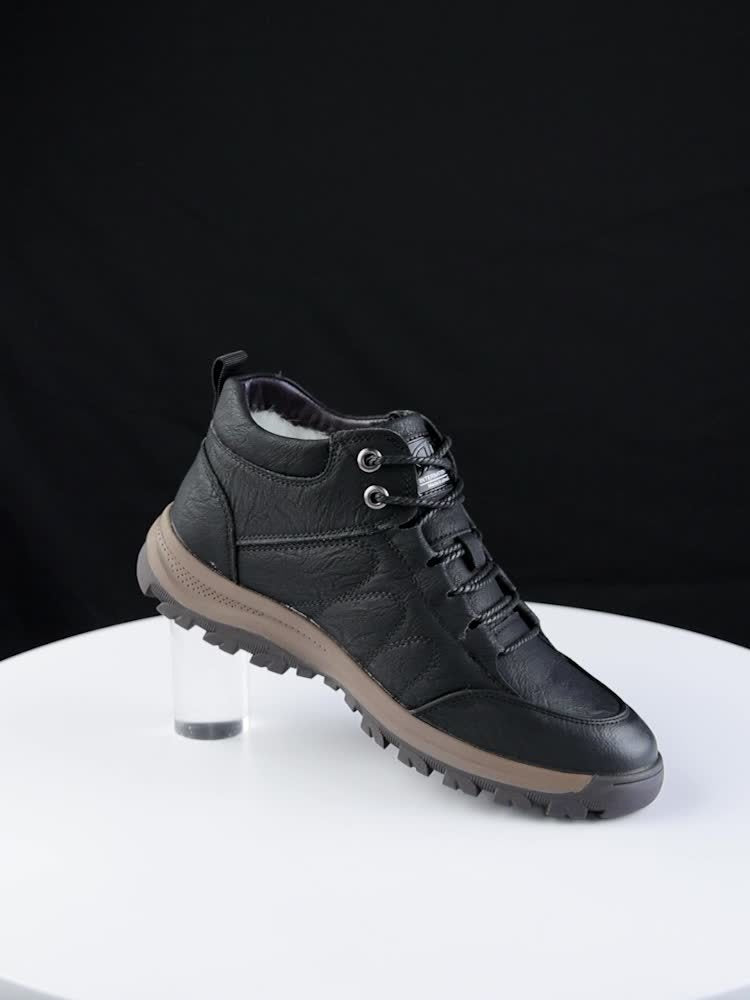 Men'S Stylish Black Leather High-Top Boots - Casual, Fashionable, Business-Ready with Lace-Up Closure, Rubber Sole, and Round Toe Design for Winter Sports and Daily Wear, Winter Boots|Stylish High Boots|Laceup Boots
