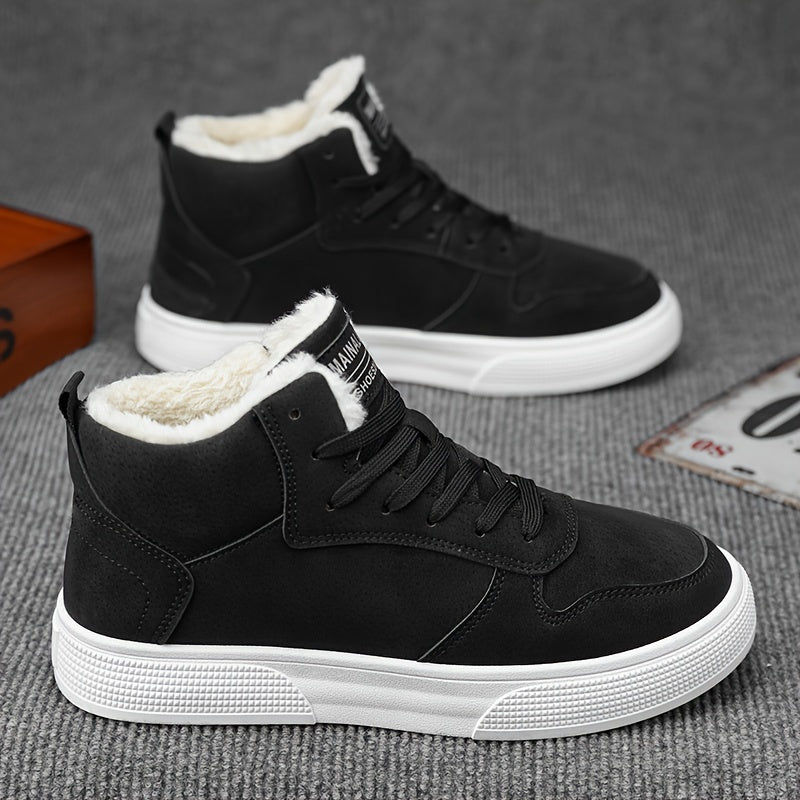 Men's Mid-Top Lace-Up Boots with Warm Plush Lining for Comfortable Winter Outdoor Street Walking and Strolling, Winter Boots