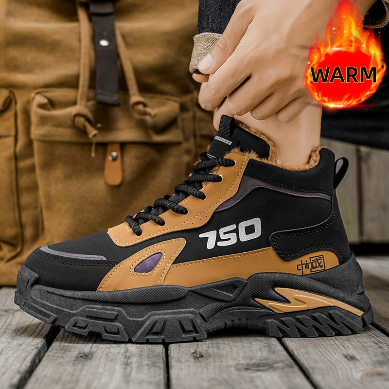 Men'S Winter High-Top Snow Boots with Fleece - Warm Thermal Insulated Cold Weather Boots, Non-Slip Rubber Sole, Lace-Up Ankle Support, Round Toe Design For Outdoor, Streetwear, Casual & Casual Attire, Winter Boots, Streetwear