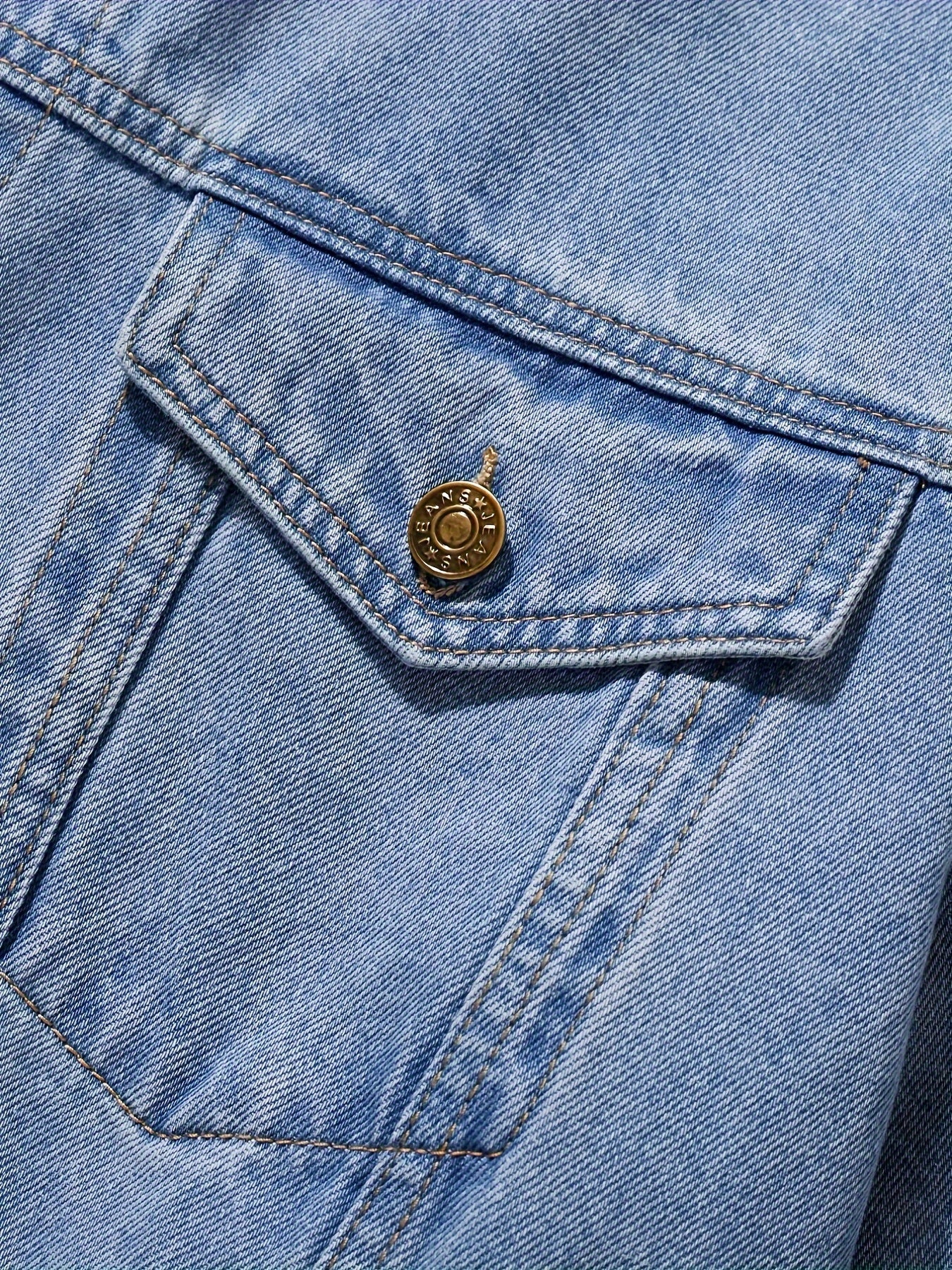 Men's Chic Washed Denim Jacket, Casual Street Style Button Up Contrast Stitching Jacket For Fall Winter