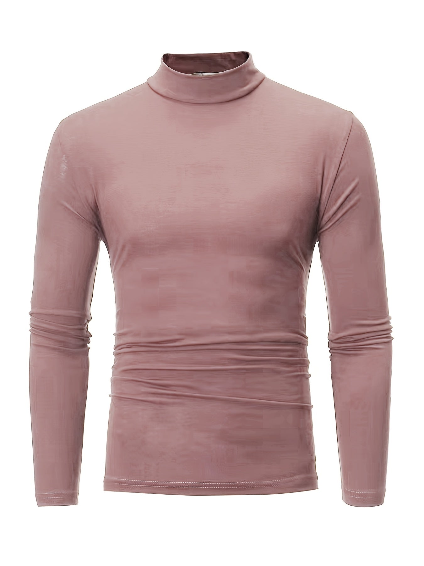 Men's Solid Long Sleeve Turtleneck Stretch T-shirt, Casual Comfy Warm Top For Fall Winter, Men's Clothing