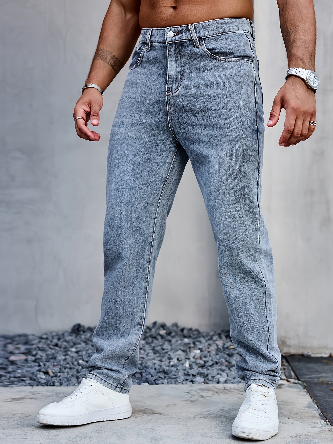 Men's Casual Denim Jeans, 80% 14.0% Viscose 5.0% Polyester 1.0% Modal Blend, Solid Color, Non-Stretch Fabric, Regular Fit, All-Season, Washed Finish, Woven - Multiple Sizes Available, Casual Wear Jeans|Versatile Jeans| Blend