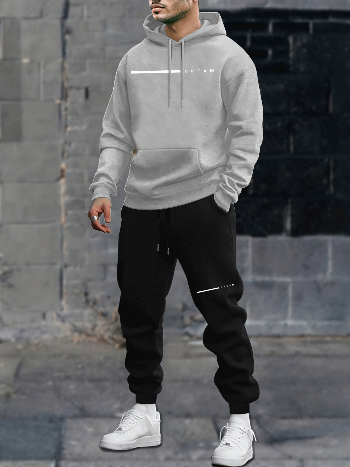 Men's Autumn and Winter Casual Loose Couple Hoodie Set, Stylish Sweatshirt with Long Pants Outfit