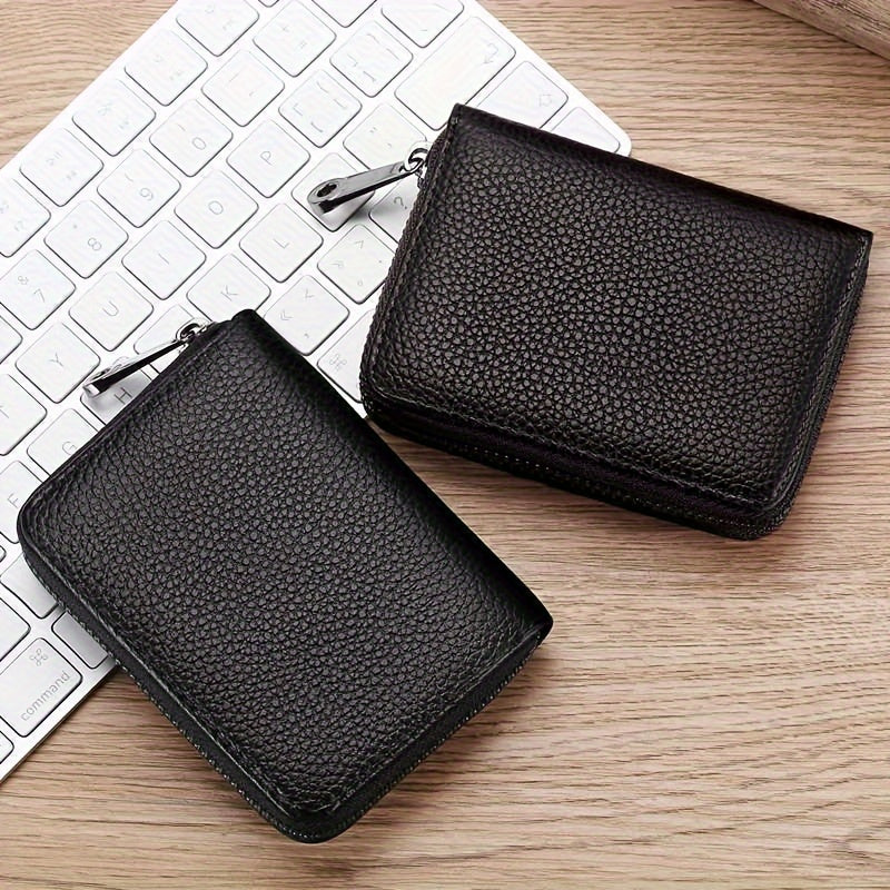 1pc Men'S Casual Faux Leather Wallet & Business Card Case, Black, Universal, PU Material, Smooth, Durable, Multi-Purpose, Large Capacity, with Multi-Card Slot, ID Card Bag, Zipper Pocket, Stylish, Safe, Anti-Degaussing, for D