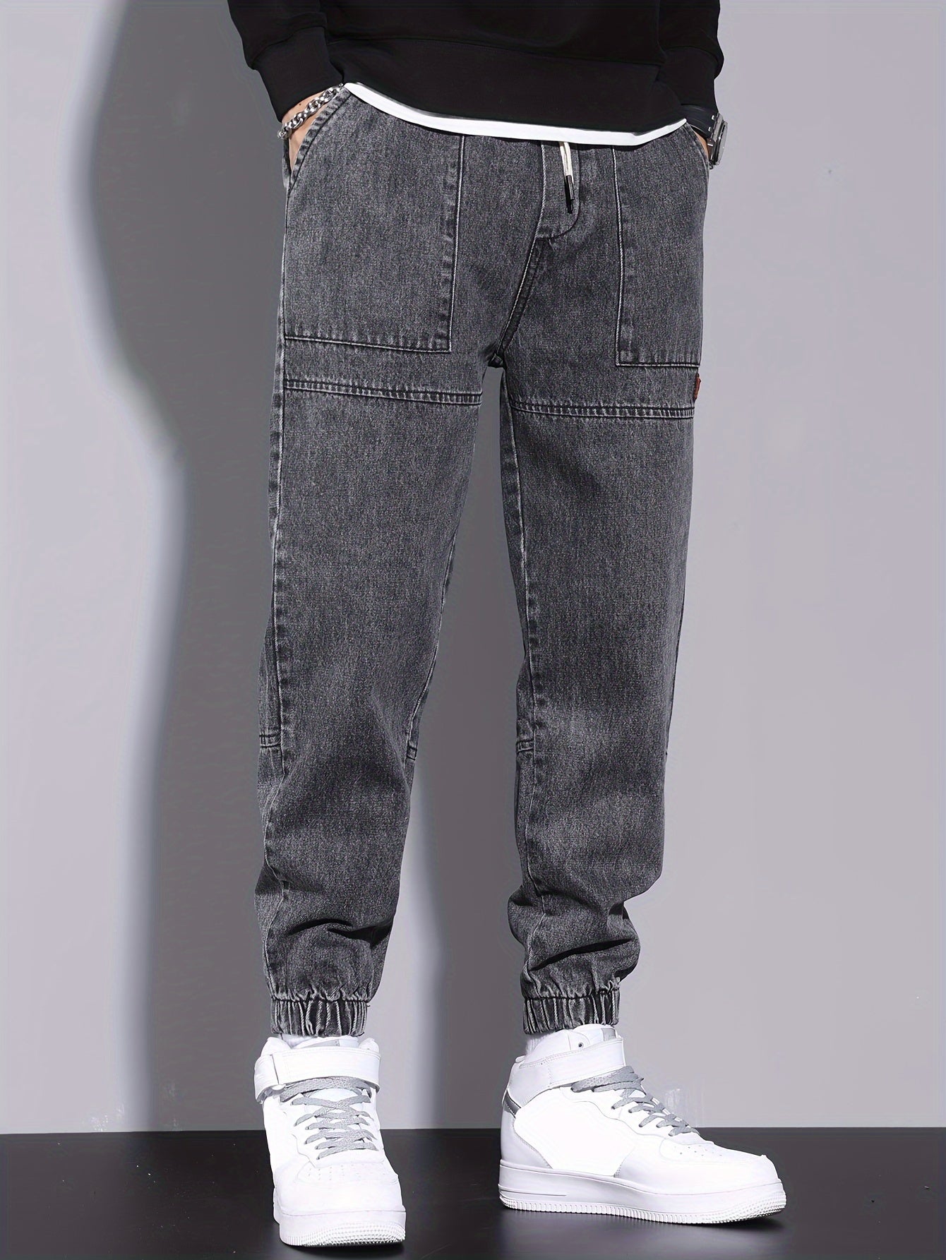 Men's Street Style Harem Jeans - Casual Loose Fit with Elastic Drawstring Waist, Versatile & Stylish for All Seasons