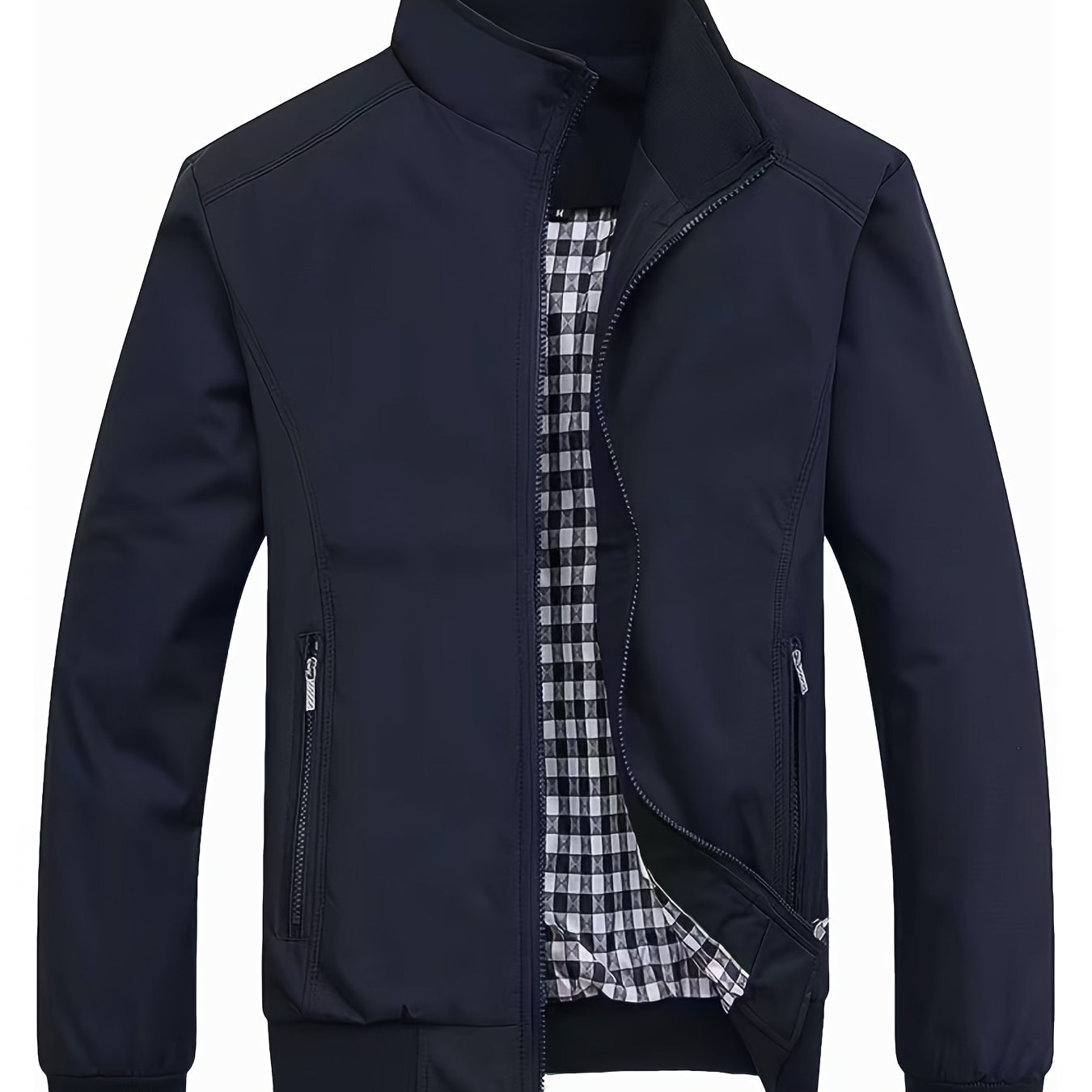 Men's Long Sleeve Zip Up Stand Collar Coat, Business Stand Collar Jacket With Zipper Pockets, Spring Autumn Men's Clothing