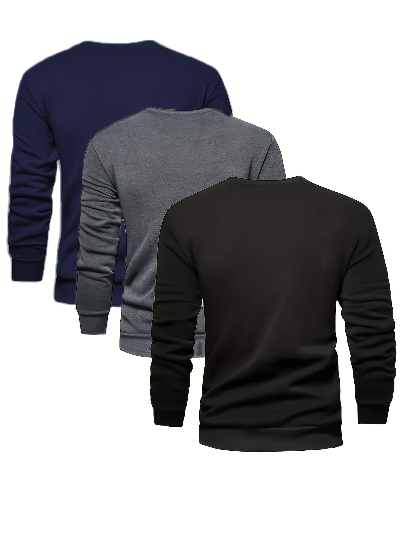 3pcs Men's Solid Color Knit Pullover For Autumn And Winter - Versatile Warm Crew Neck Long Sleeve, As Gift