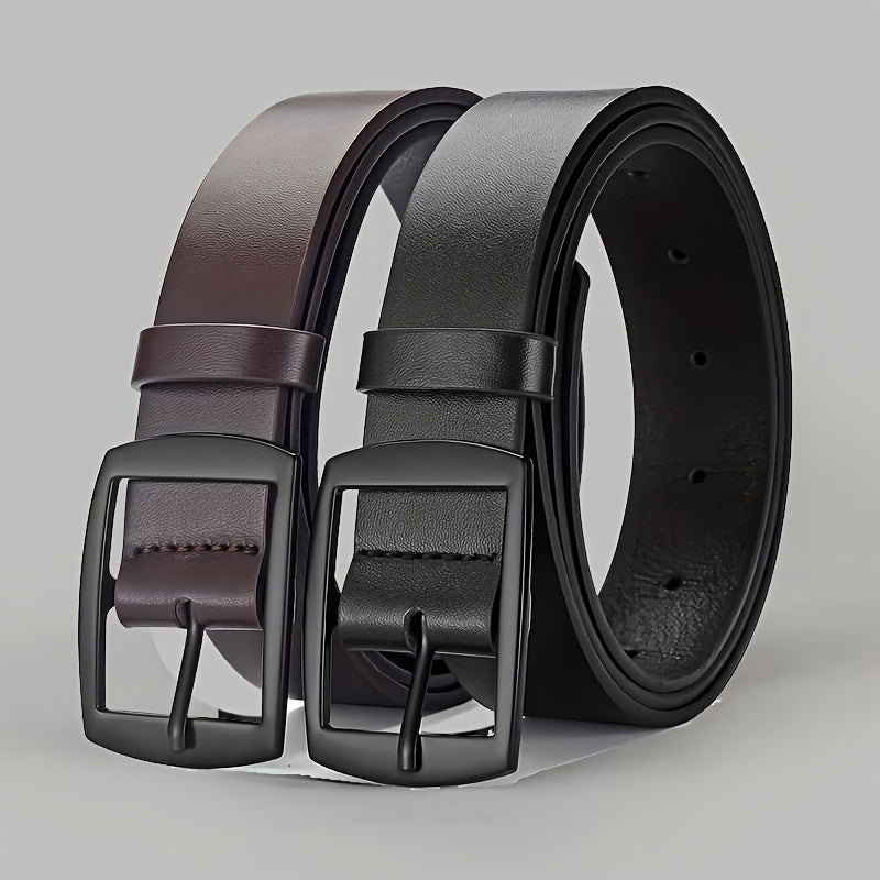 LJSQ Men's Faux Leather Belt - Casual Style Square Alloy Buckle - Adjustable Comfort Fit for Daily Wear & Business - 1pc