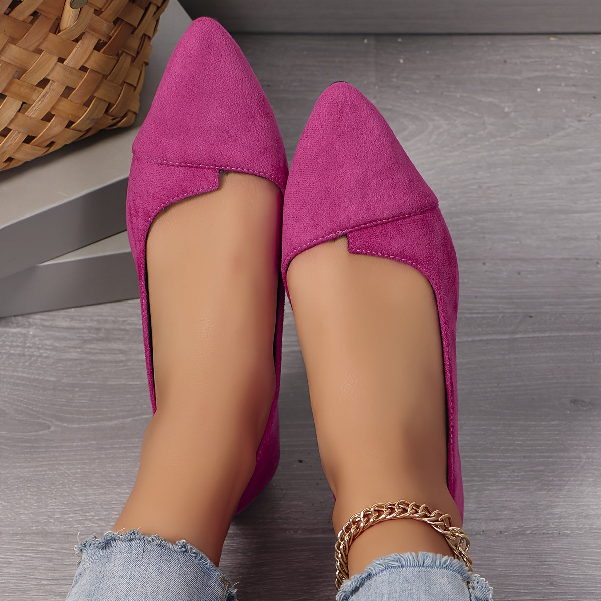 Women's Solid Color Elegant Flats, Lightweight Flat Slip On Walking Ballets, Point Toe Daily Footwear