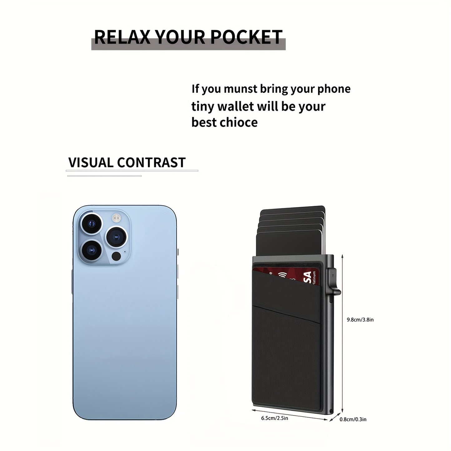 Simple RFID Blocking Aluminum Alloy Credit Card Holder with Money Bag for Men
