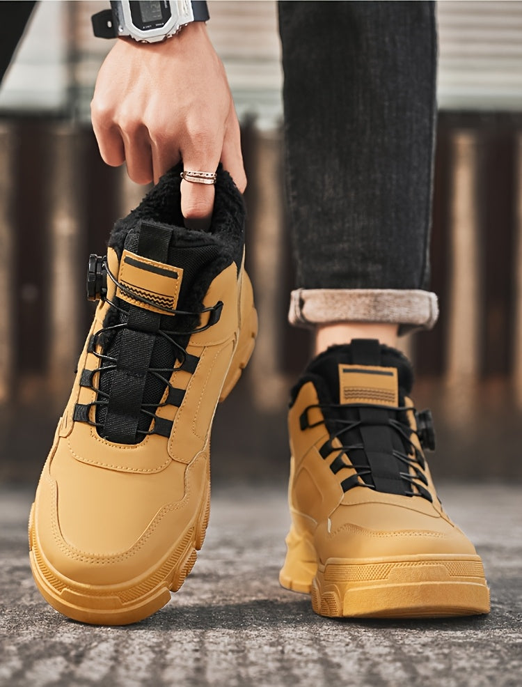 Men'S Winter Fleece-Lined High-Top Boots - Thick Rubber Sole, Warm Lace-Up Ankle Boots with Round Toe & Synthetic Synthetic Faux Upper for Hiking, Outdoor & Casual Wear, Hiking Boots, Durable Footwear, Winter Shoe For Men, Me