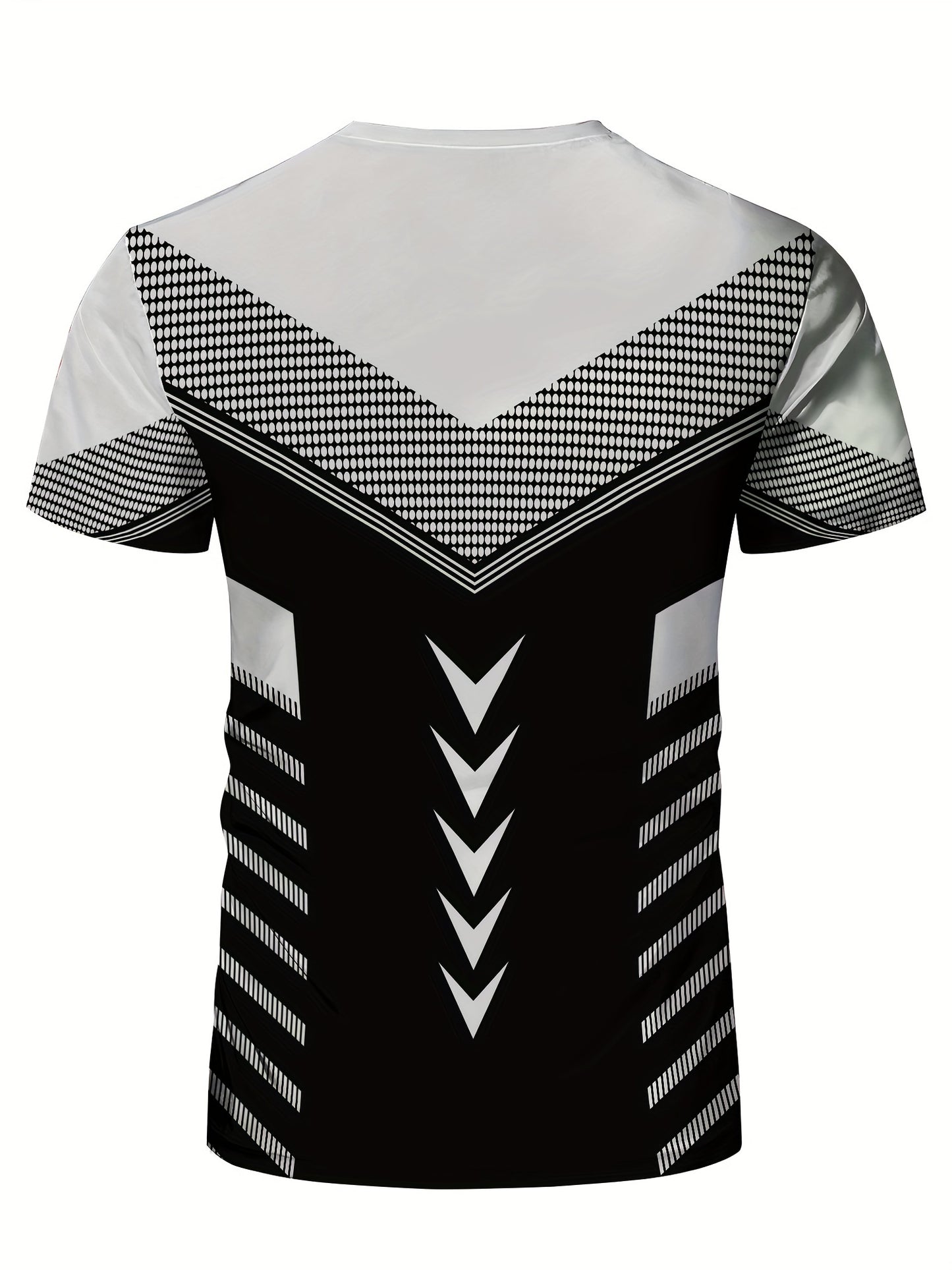 Men'S Geometric-Pattern Sports T-Shirt, Polyester Blend, Crew Neck, High Stretch, Short Sleeve, Quick-Dry, Tear-Resistant, Knit Fabric, Skinny Fit, with 3D Heat Sublimation for Running, Yoga, Training, Hiking, Casual & Athlet