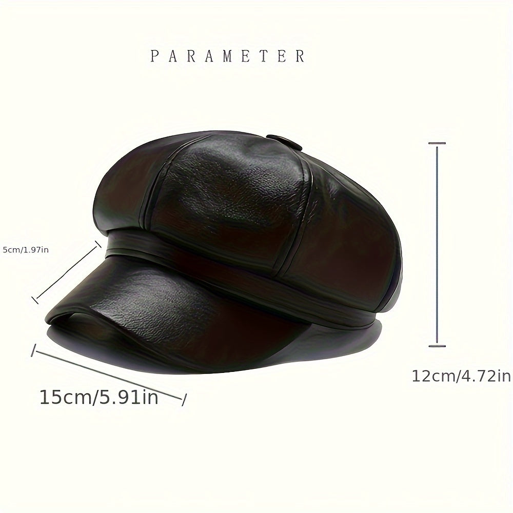 PU Leather Beanie Hat For Women, Waterproof, Round Bucket Hat With Faux Fur Pom Pom, Stylish Winter Hat For Fall/Winter/Spring