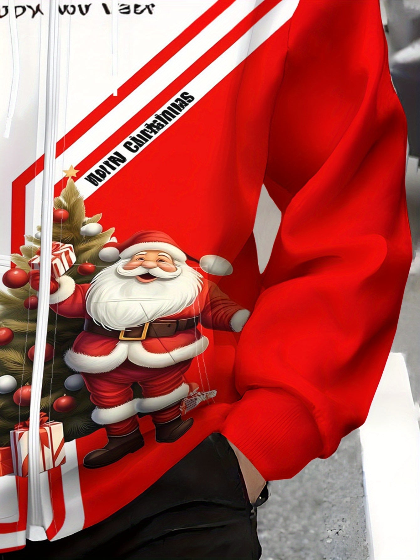 Men's Christmas Zip Hooded Sweatshirt with Santa & Tree 3D Print - Full-Zip Front Jacket, Loose Fit Winter Sweater for Holiday Travel & Casual Wear, Machine Washable Coat for Gifts and Party Outfits