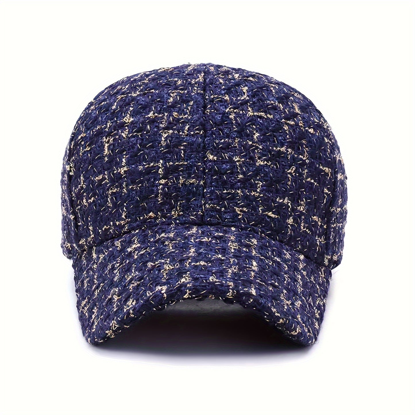 1pc Trendy Black & White Checkered Baseball Cap with Sparkly Golden Embroidery - Stylish Sun Protection Hat for Spring and Fall, Hand Wash Only, Polyester Material, Casual Wear Hat | Checkered Pattern Cap | Woven Texture Cap