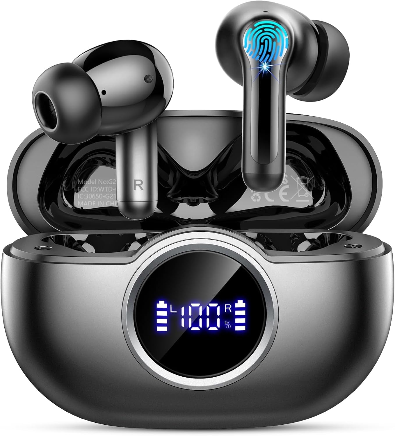 Wireless Earbuds, 2025 Bluetooth 5.4 Headphones Hi-Fi Stereo 3D Bass Ear Buds, 4 ENC Noise Cancelling Mic, 36Hrs USB-C In-Ear Earphones, IP7 Waterproof Workout Sport for Laptop Pad Android Ios, Black