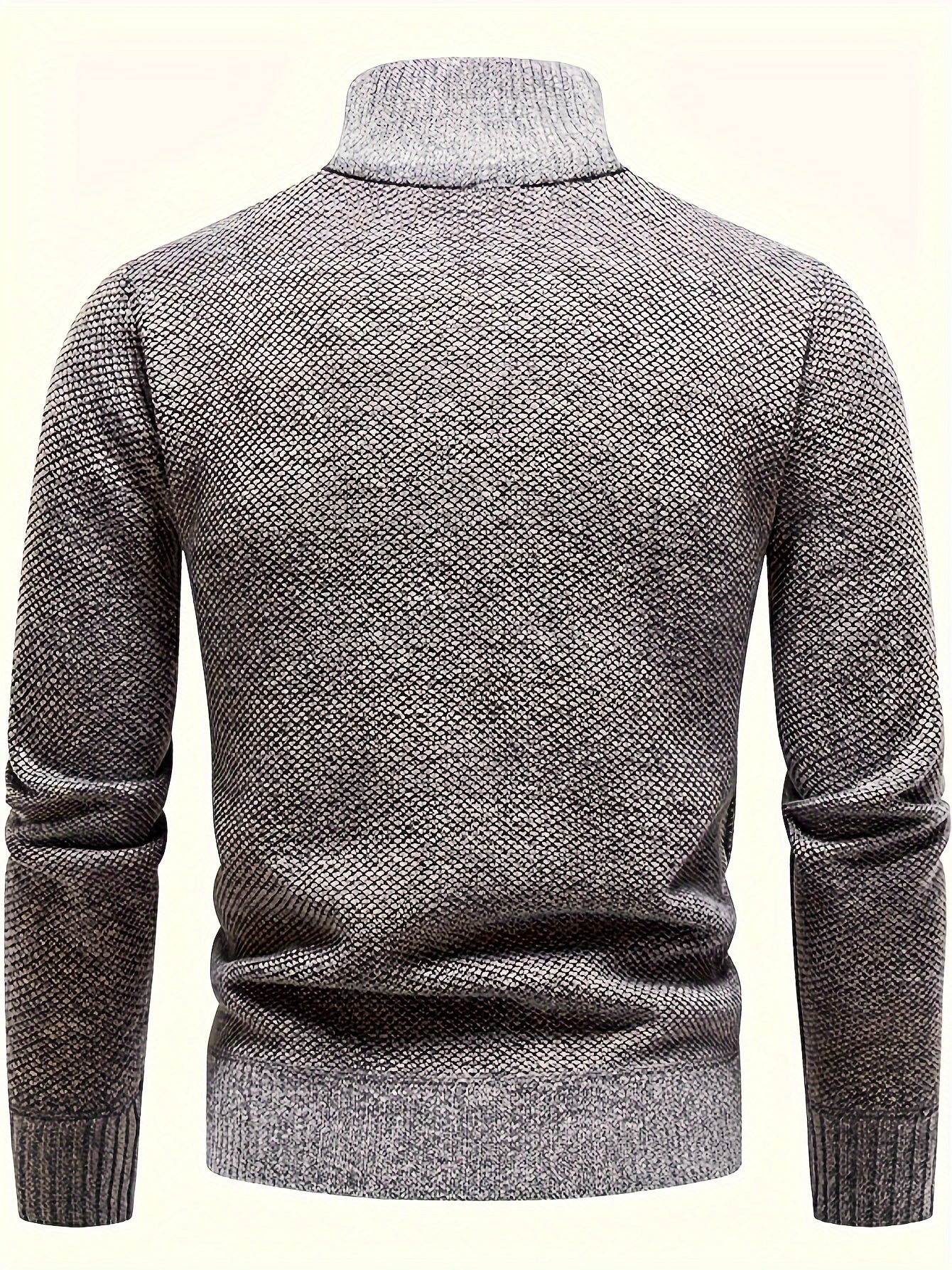 Men's Fleece-Lined Warm Knit Sweater - Autumn/Winter, Solid Color with Stand Collar & Short Zipper Placket, Long Sleeve, Polyester - Ideal for Hiking, Cycling & Casual Attire, Winter Sweater