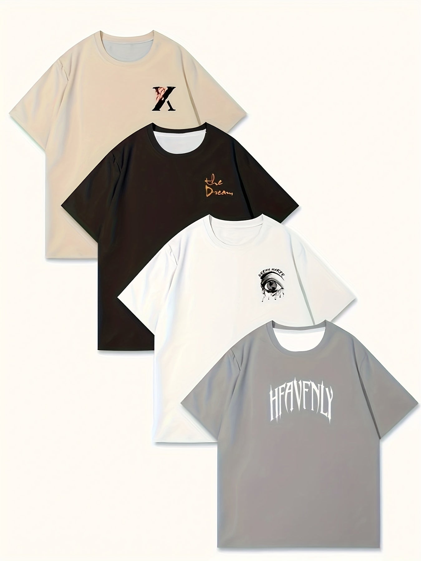 Set of 4 Men'S Graphic T-Shirts - Featuring Designs Like 'Heavenly', Casual Round Neck Short Sleeves Made of Lightweight Polyester, Perfect for Summer Outdoor Wear, a Great Gift for Family.