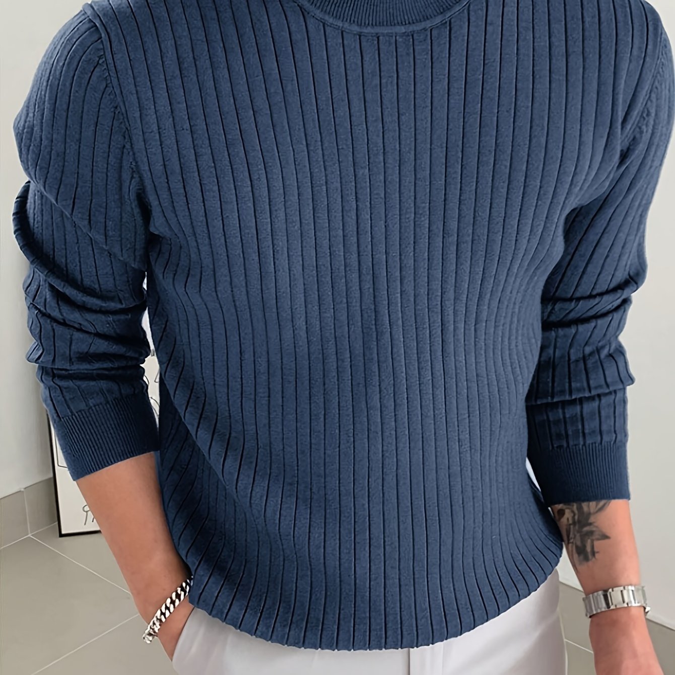 2024 New Cross-Border Men'S Round Neck Pullover Knitted Sweater