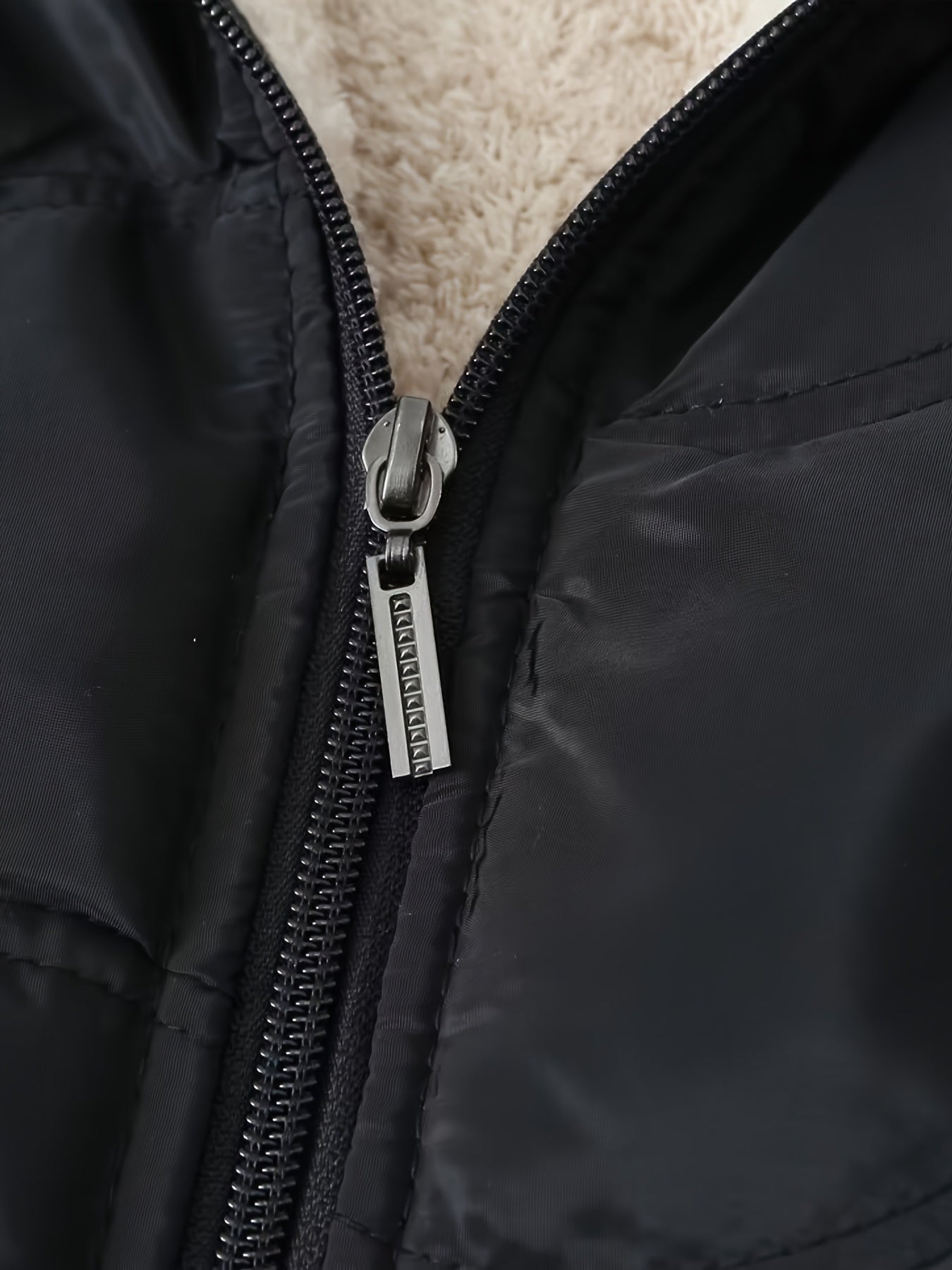 1pc Women'S Winter Warmth Casual Fleece-Lined Jacket with Zipper Pockets - Solid Color Polyester Woven Outerwear