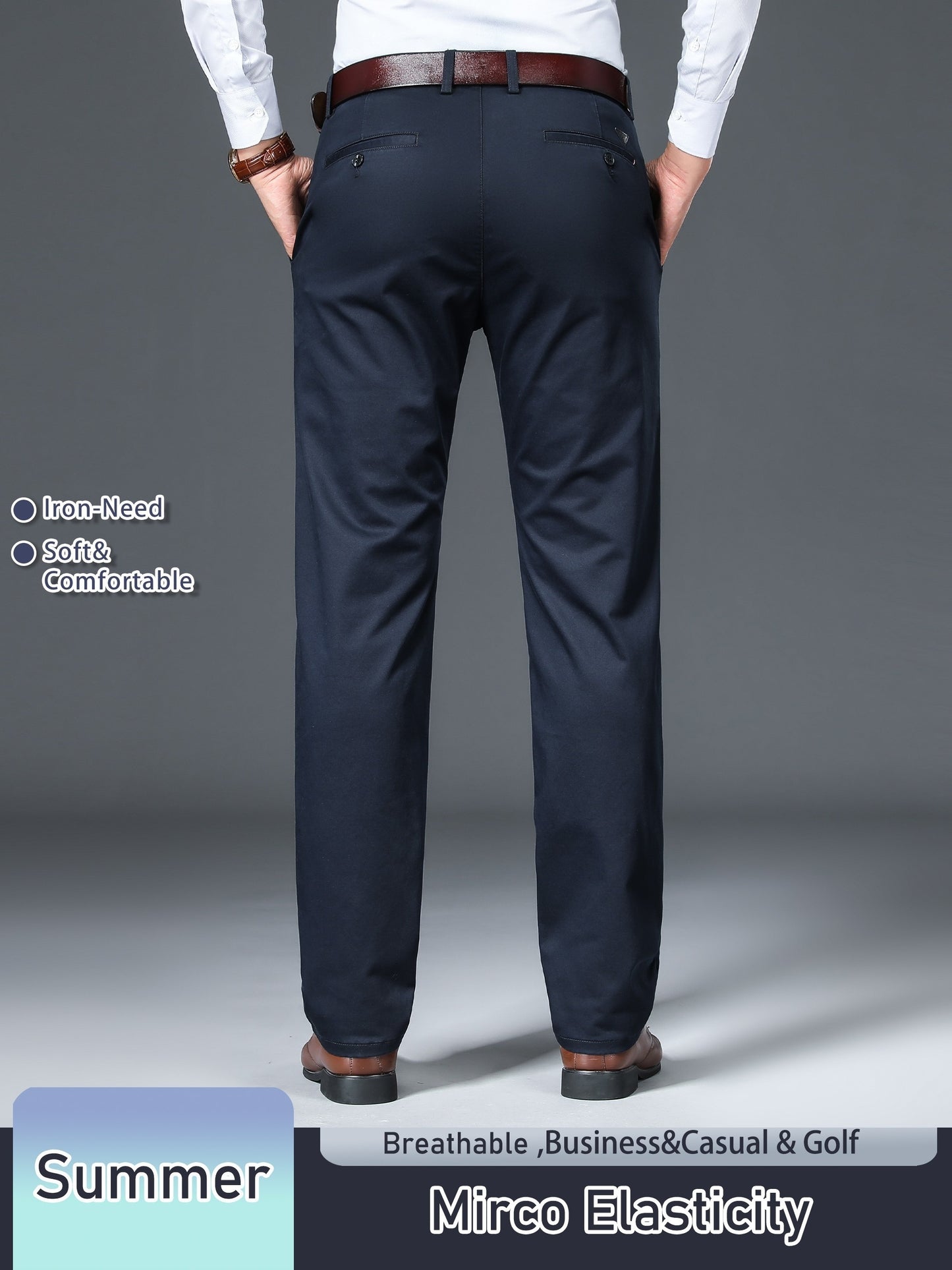 Men's Solid Color Straight Leg Business Style Cotton Blend Pants, Casual Comfy Breathable Outdoor Trousers As Gift