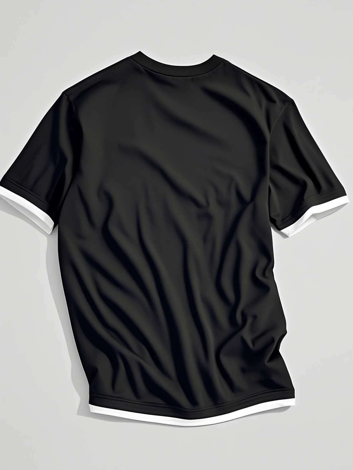 Men's Classic Summer Casual Short Sleeve T-Shirt - Black with White Trim, Round Neck, Stretch Fabric, Comfortable Stylish for Casual Attire, Twiceiquest Fashion Faux Twopiece Smooth Texture