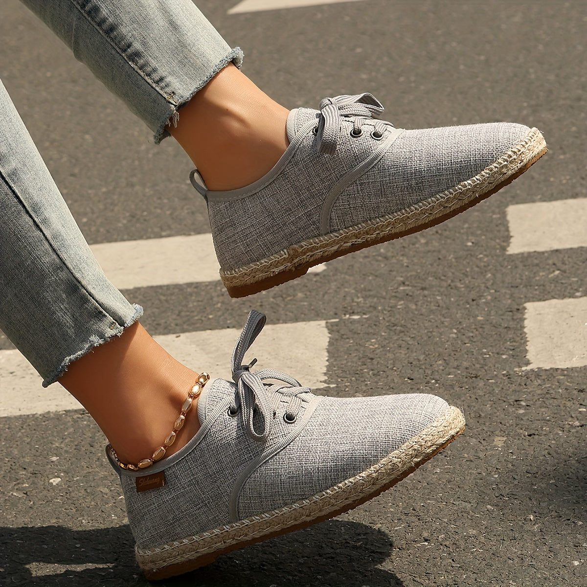 Women's Casual Solid Color Lace-Up Flats with Plain Toe, Lightweight Fabric Upper and Lining, TPR Sole, Versatile All-Season Comfort Shoes - Taizhou Origin