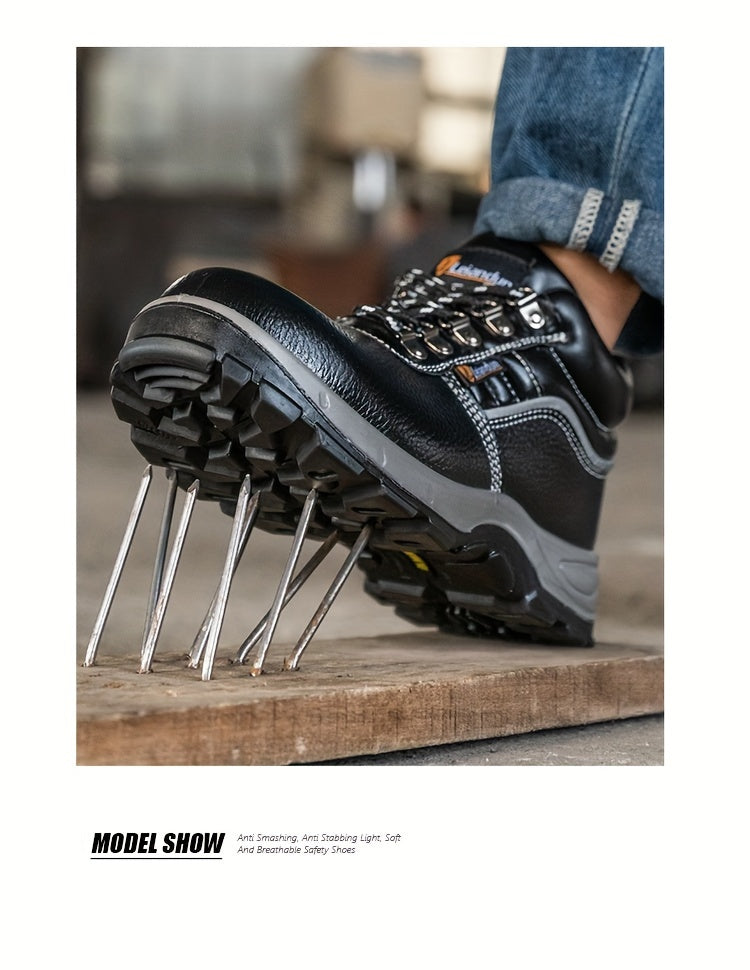 Reinforced Anti-Puncture & Anti-Smashing Safety Work Boots for Men - Heavy-Duty Steel Toe Cap, Anti-Piercing Cushioned Insole, PU Upper & Lining, All-Terrain Traction - Winter/Spring/Fall Construction/Industrial/Construction/