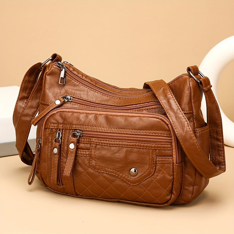 Large Capacity Nylon Shoulder Bag with Adjustable Strap, Anti-Theft Zip Closure - Available in Light Brown, Light Gray, Red, Black