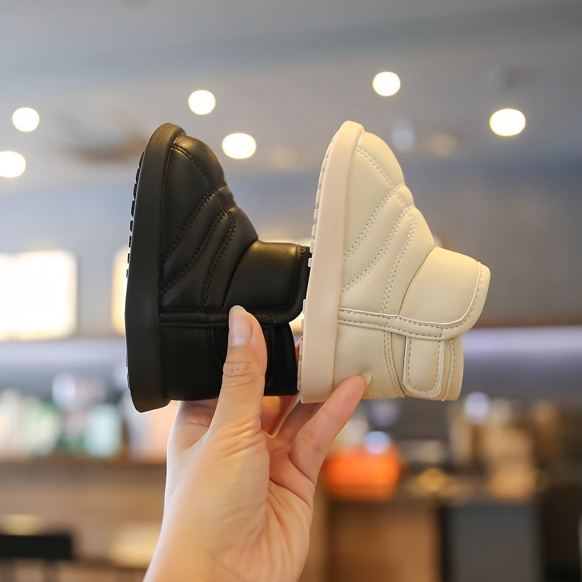 Cozy Fleece-Lined Toddler Girls' Winter Boots - Soft Sole, Ankle High with Hook-and-loop Fastener Closure, Casual Snow Boots for Baby and Toddler Walking Shoes, Black and Cream Options
