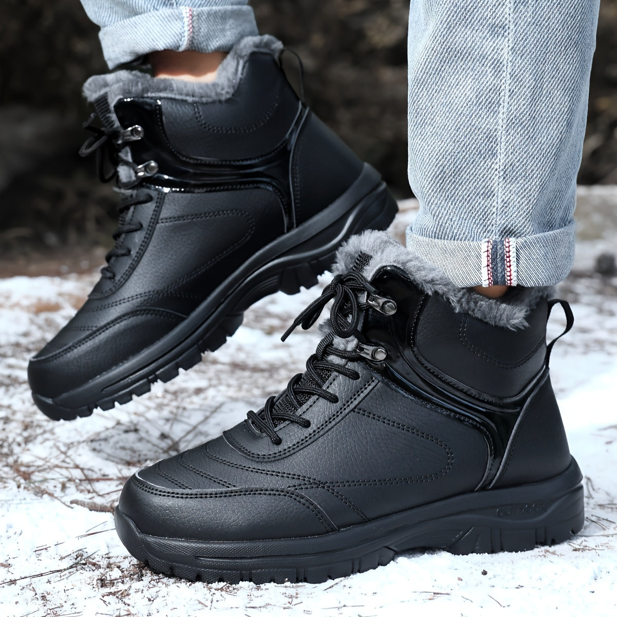 Men's Winter Snow Boots - with Plush Lining and Removable Insole - Slip-Resistant Tread, Suitable for Ice, Snow, Mud, Grass - Men's Casual and Formal Winter Shoes, Lace-Up Ankle Support - All-Terrain Grip - Men's Winter Boots