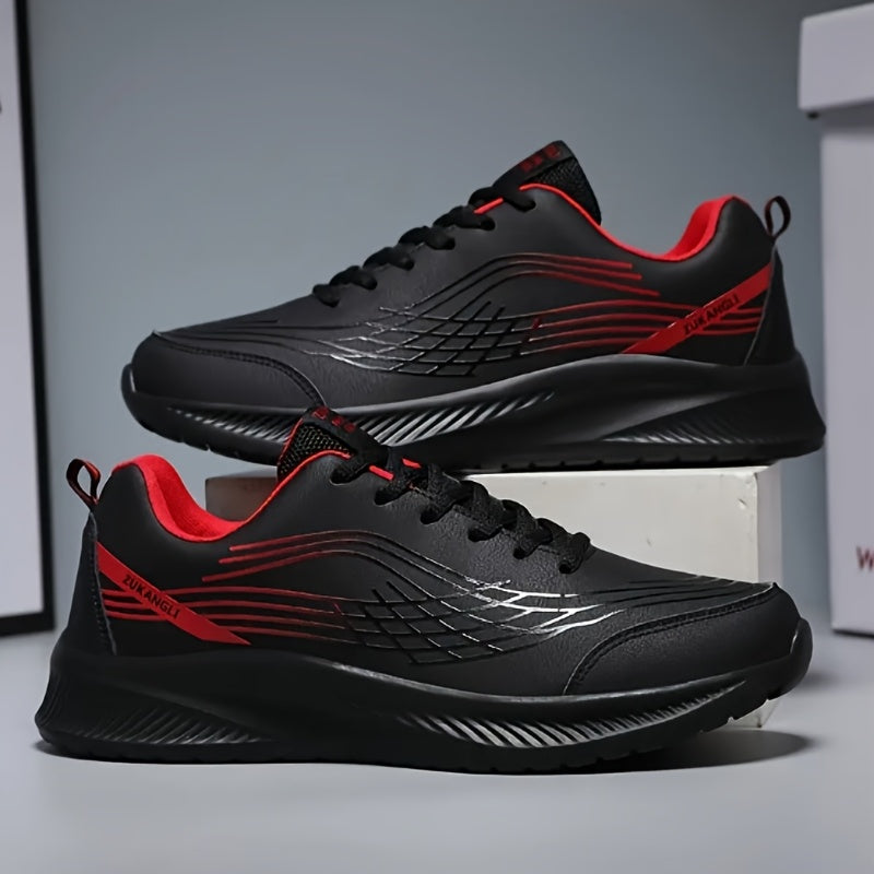 Men's Breathable Lightweight Running Shoes with Air Cushion Technology - Black Low-Top Sneakers for Walking, Jogging, Training Casual Wear, PU Upper MD Sole, All-Season Comfort, Sleek Sporty Design, Cushioned Support