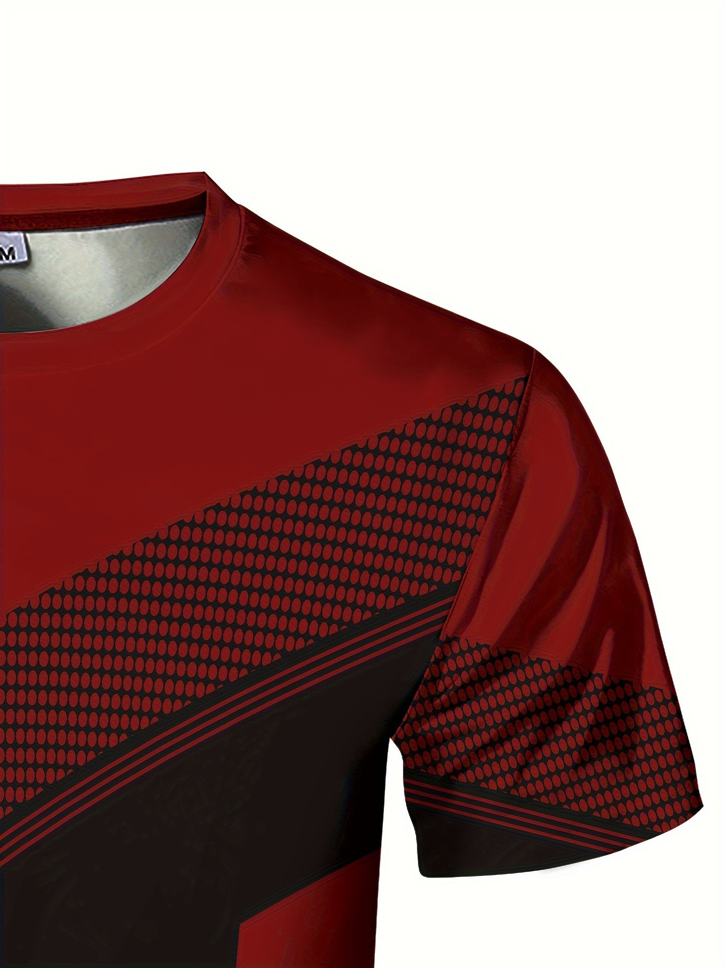 Men'S Geometric-Pattern Sports T-Shirt, Polyester Blend, Crew Neck, High Stretch, Short Sleeve, Quick-Dry, Tear-Resistant, Knit Fabric, Skinny Fit, with 3D Heat Sublimation for Running, Yoga, Training, Hiking, Casual & Athlet