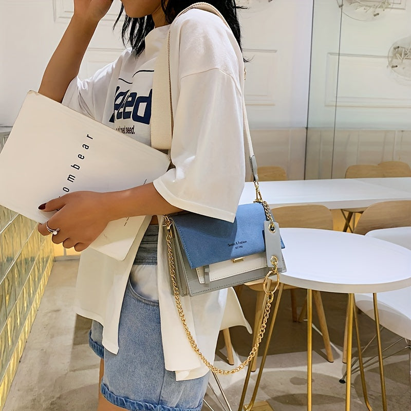 Chic Mini Crossbody Bag for Women - Stylish Synthetic Faux Leather with Golden Chain Strap, Buckle Closure, and Decorative Painted Edges - Perfect for Phone & Essentials