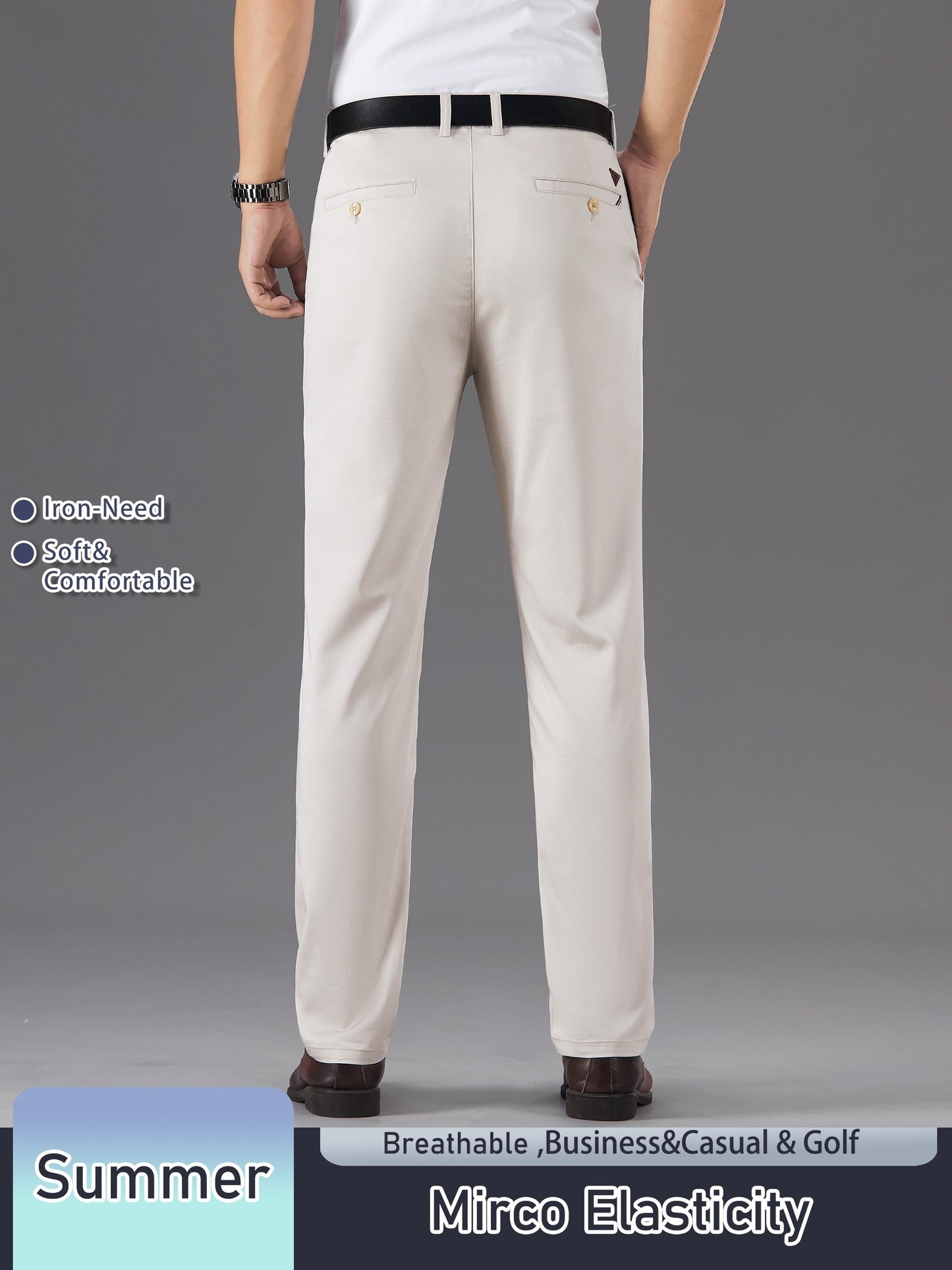 Men's Solid Color Straight Leg Business Style Cotton Blend Pants, Casual Comfy Breathable Outdoor Trousers As Gift